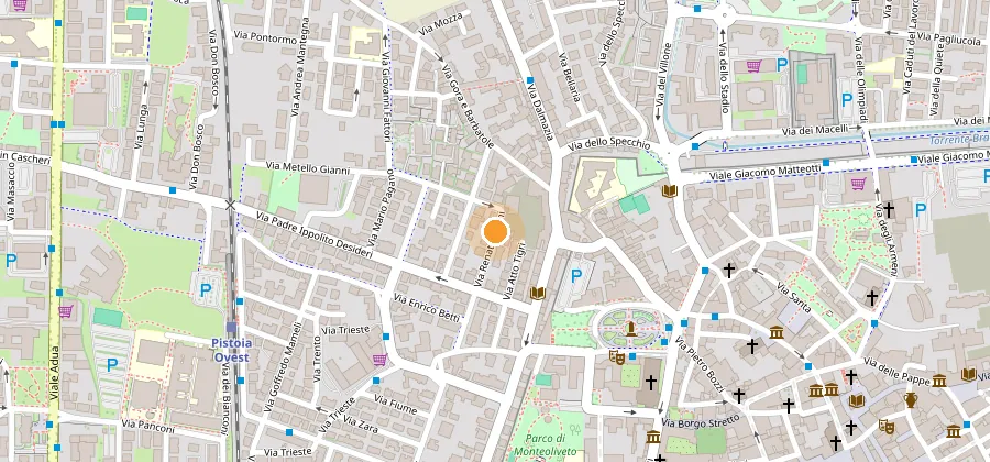 Mappa della zona di Via San Biagio in Cascheri a Pistoia, con il punto della sede